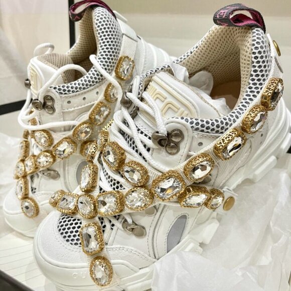 NIB Gucci xSega Mesh Calfskin Suede Removable Crystals Women Flashtrek Sneakers - Picture 1 of 9